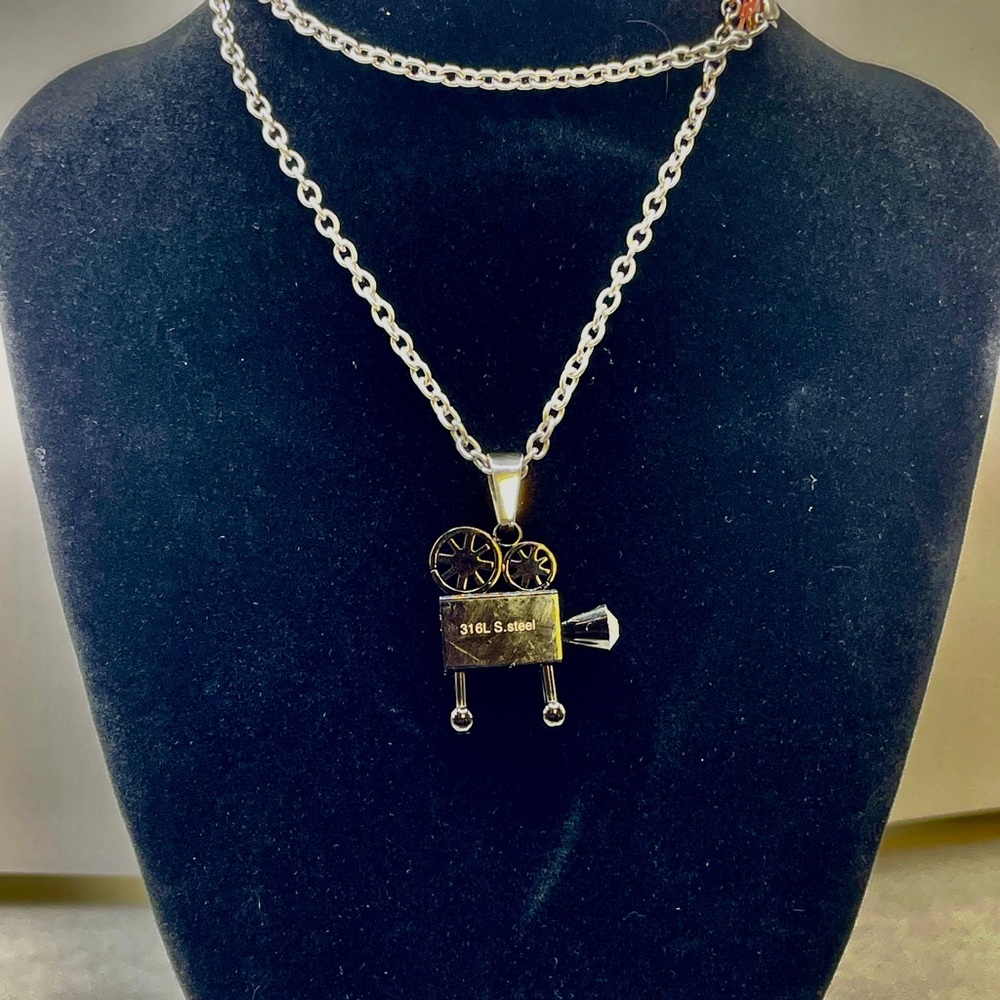 Silver Necklace with Black Camera Pendant